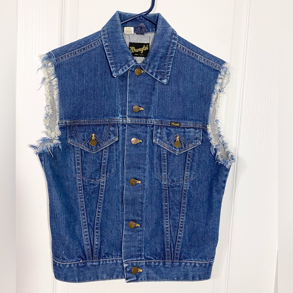 70s Wrangler Denim Vest USA MADE Vintage Men’s 36 XS / S - Picture 2 of 9